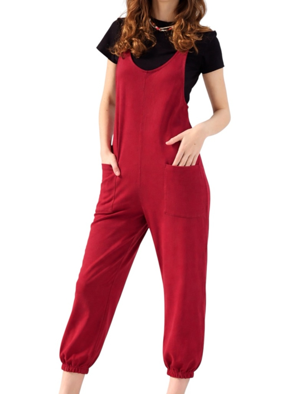 For Days Relaxed Organic Cotton Women’s Jumpsuit Red Effortless Cozycore